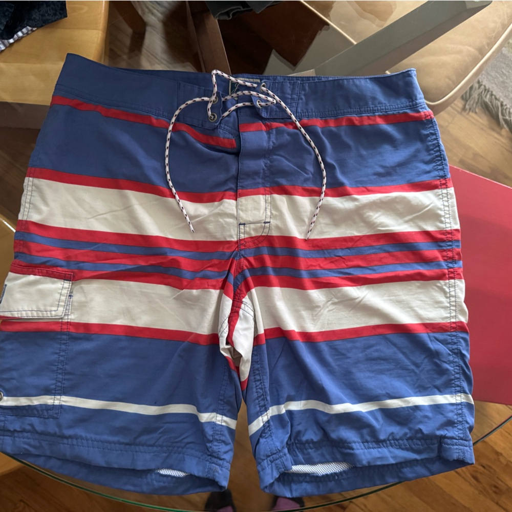 J. Crew Blue and Red Striped Board Shorts